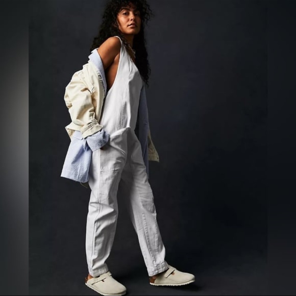 We The Free White Relaxed V-Neck Utility Jumpsuit - Picture 2 of 8